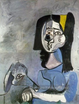 Jacqueline assise avec Kaboul II 1962 cubisme Pablo Picasso Peinture à l'huile